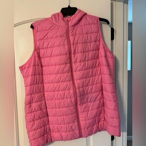 Light packable pink puffer vest